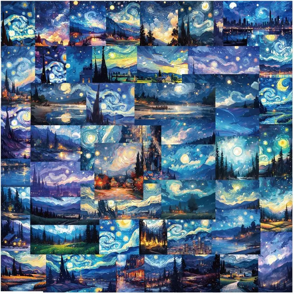 50PCS Van Gogh Oil Painting Graffiti Waterproof Stickers Creative Trendy Fridge Car Travel Box Skateboard Decoration Stickers