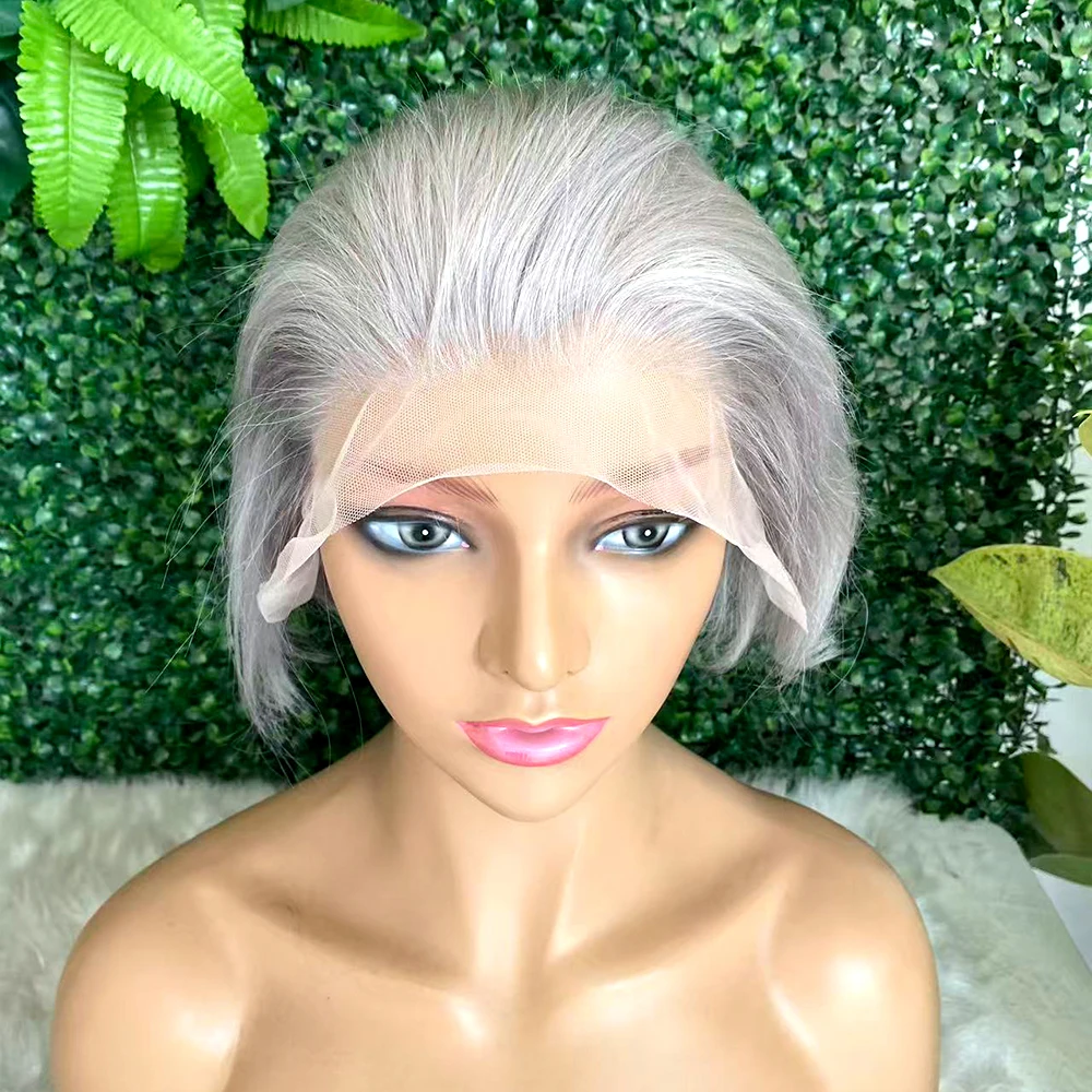 Grey Lace Frontal Human Hair Wig 13x4 Lace Frontal Human Hair Wig Black 99J Brown Color Pixie Cut Human Hair Wig For Black Women