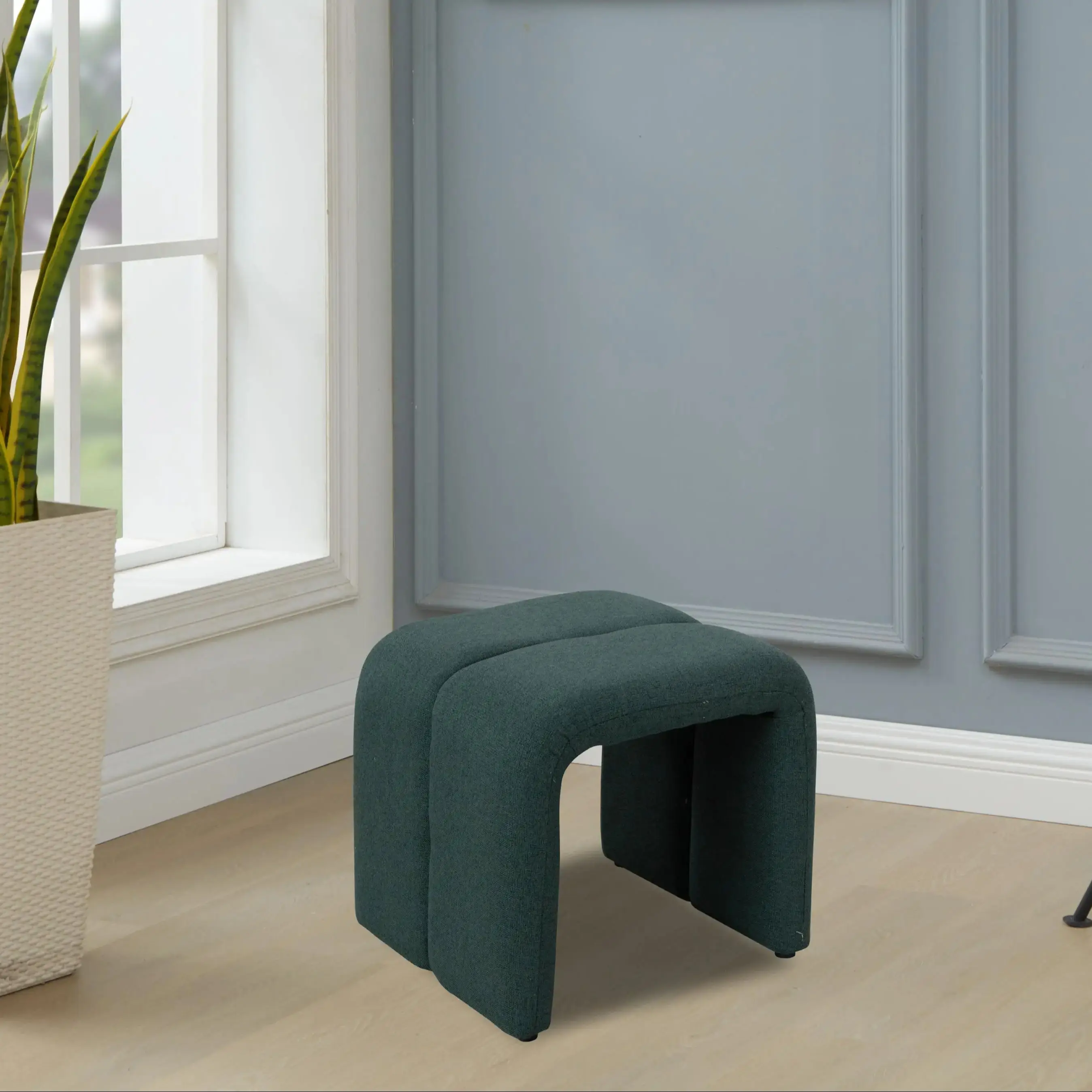 Ottoman Bench Set,Modern Upholstered Bench Including Four Benches,Deep Green U-Shape Ottoman & White Mushroom-like Ottoman image 5