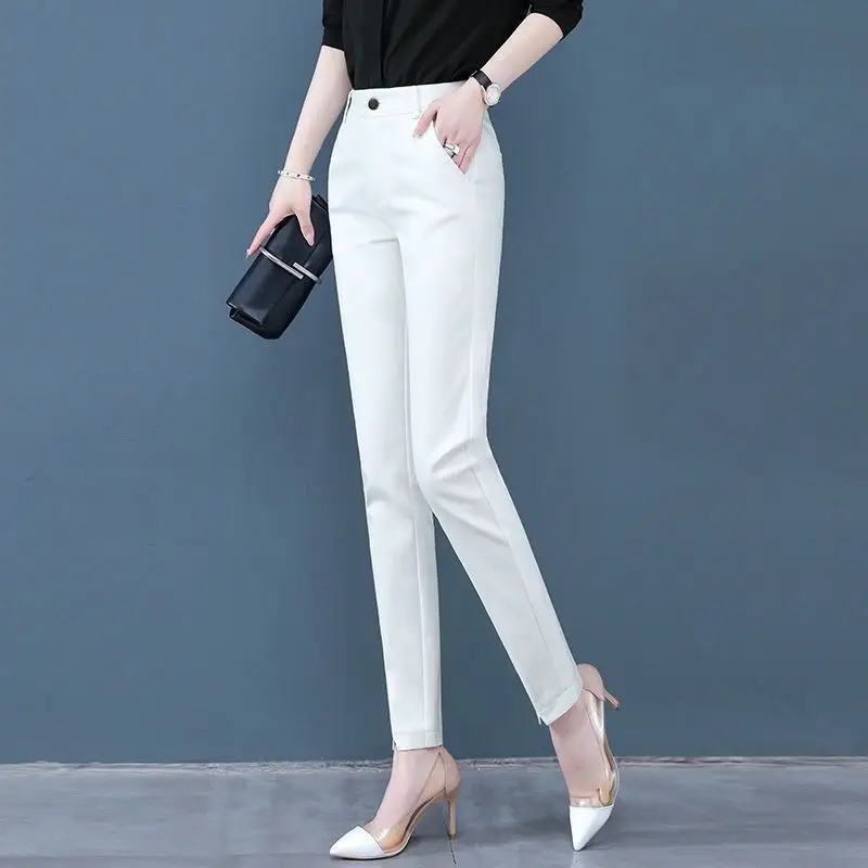 

Spring Autumn Women's Clothing Solid Color Button Pockets High Waisted Trouser Suits Trousers Office Lady All-match Pants