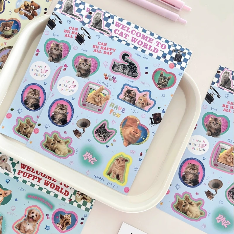 1pc Vintage American Animal Sticker Featuring a Cute Cartoon Cat And Bear,Perfect for Diary Scrapbooking,Decoration,Laptop Gifts