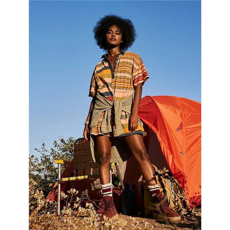 ABP-Damen Kontrast Gestreiftes Babydoll Y2k Sommer Patchwork T-Shirt Kleid Vintage V-Ausschnitt Kurzarm Kleid