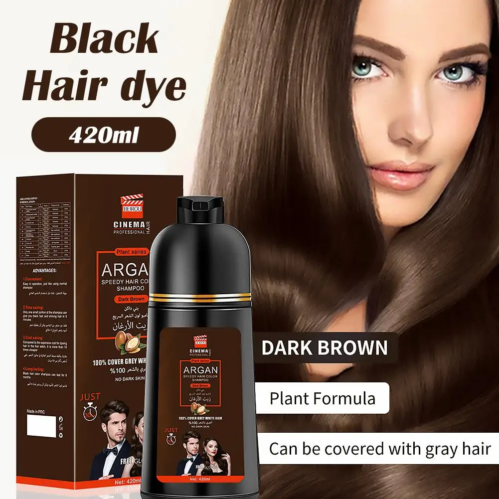 420ml 3-in-1 Hair Dye Shampoo Rapid Cleansing Moisturizing Smoothing Black Color Gray Hair Coverage Nourishing