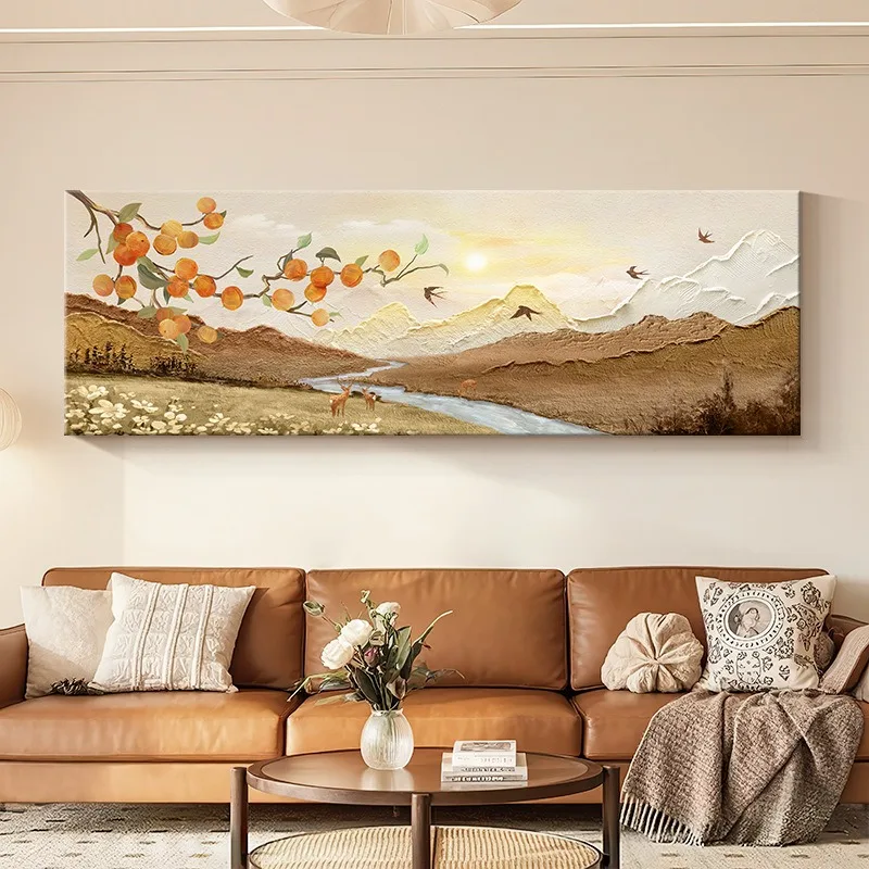 Persimmon Ruyi living room decorative painting cream wind back with backer mountain water painting sofa background