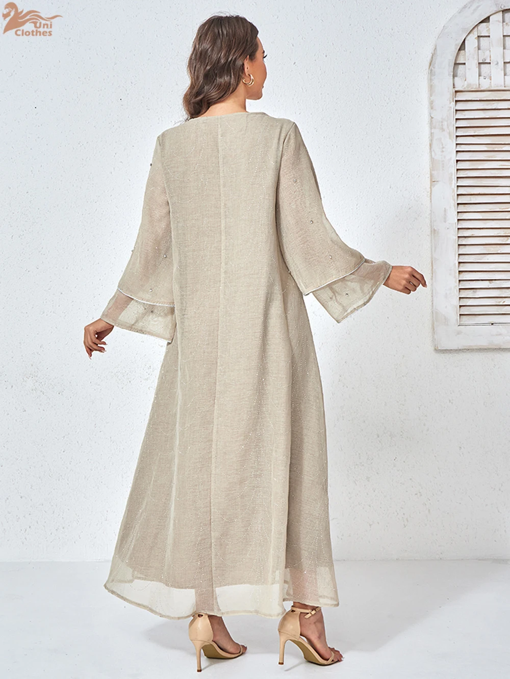 

Женское мусульманское платье-роба для Рамадана, Дубай, с бриллиантовой вышивкой, вечернее, для вечеринок, Турция, с многослойными рукавами, повседневная абайя, исламская одежда 2026