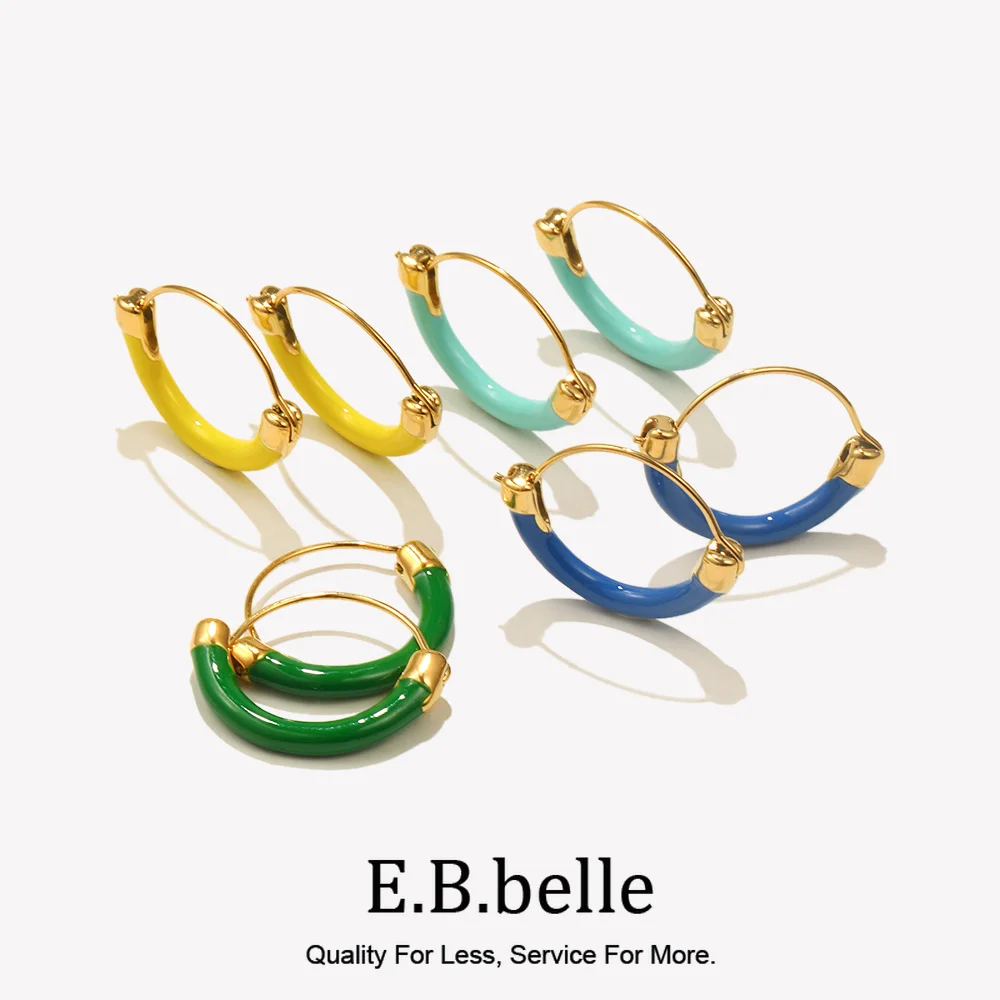 E.B.belle Bunte Emaille-Creolen zum Aufhängen, Korb, 18 Karat vergoldet, Edelstahl, Ohrschmuck-Zubehör
