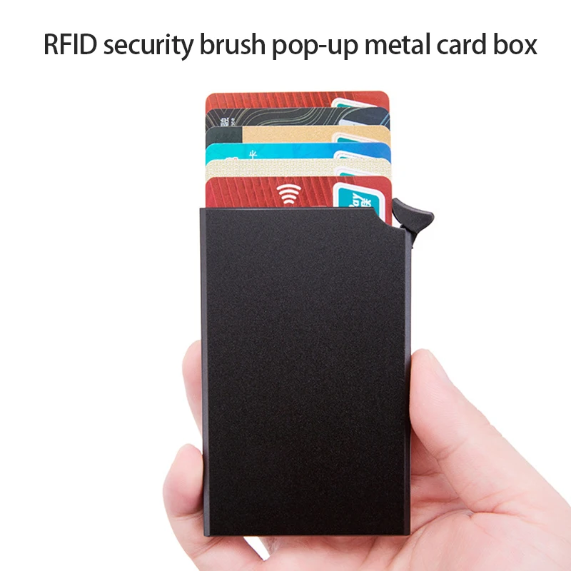 Portable Solid Color Automatic Card Antimagnetic Anti-theft Credit Card Holder Metal Aluminum Shell Credit Card Hold Supplies