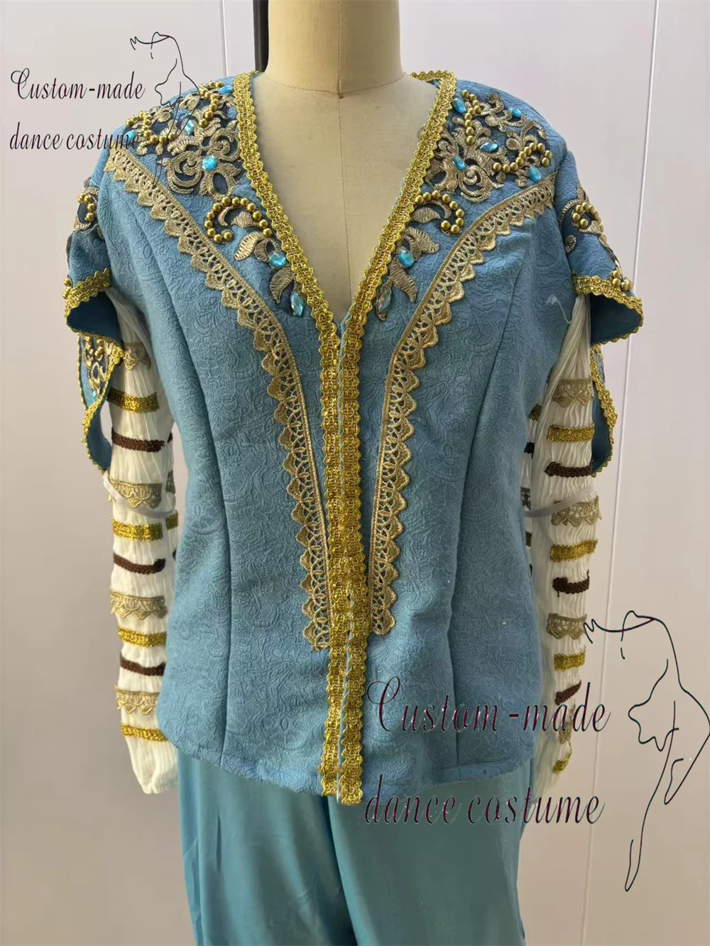 Ballet Prince Male Variation Competition Costume Private Custom Retro European Long Sleeve Dress Set.