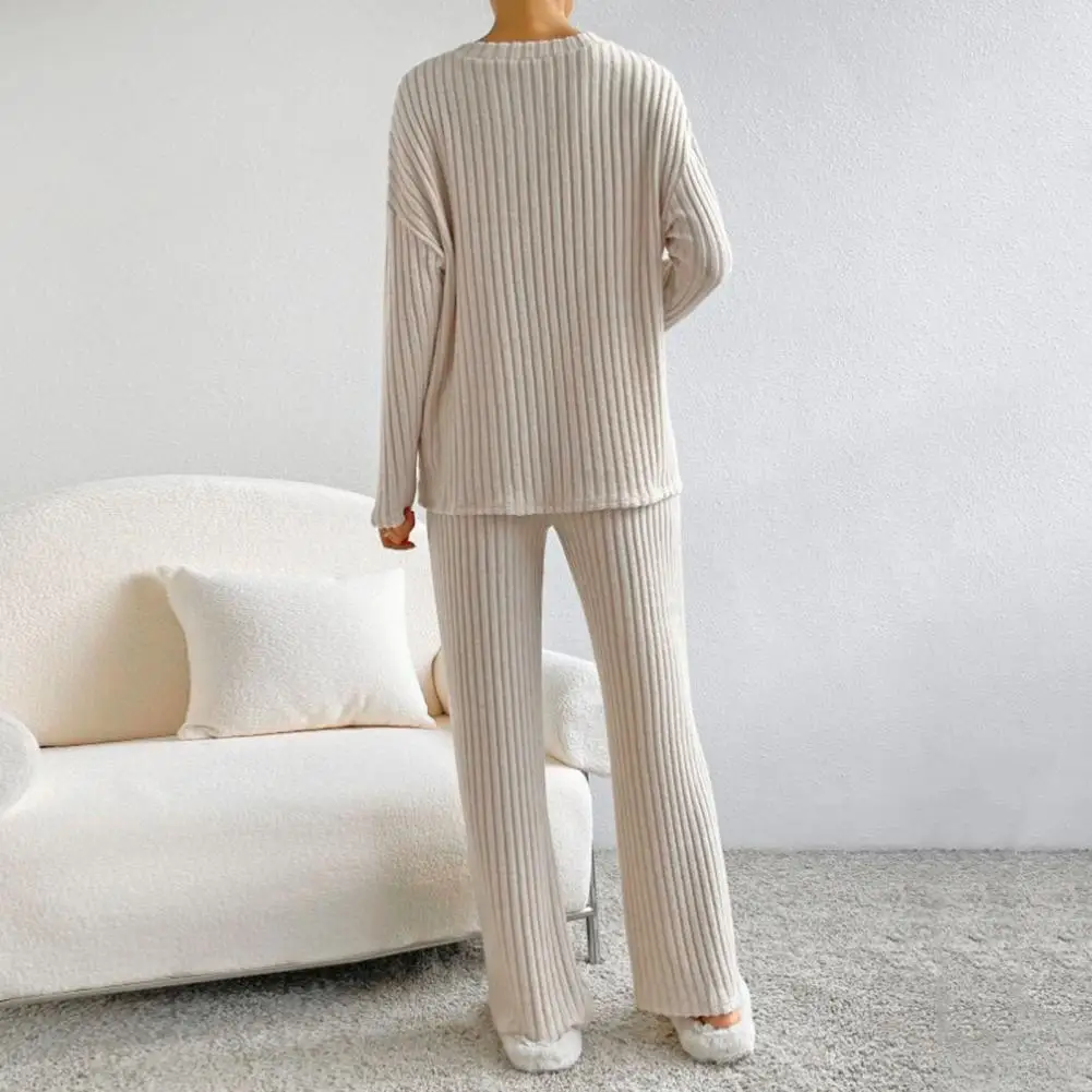 2023 Autumn Winter V-neck Long Sleeve Side Slit Pullover Sweater+high Waist Wide Leg Pants Two Piece Set Women Casual Tracksuit