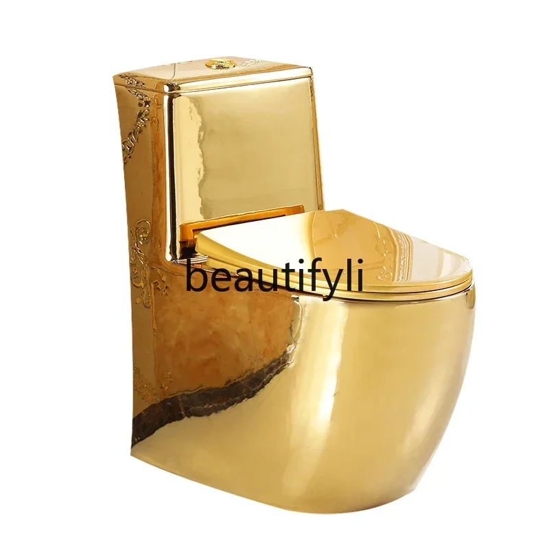 CQY Creative personality art Golden toilet Siphon deodorant European color toilet Adult bathroom8578
