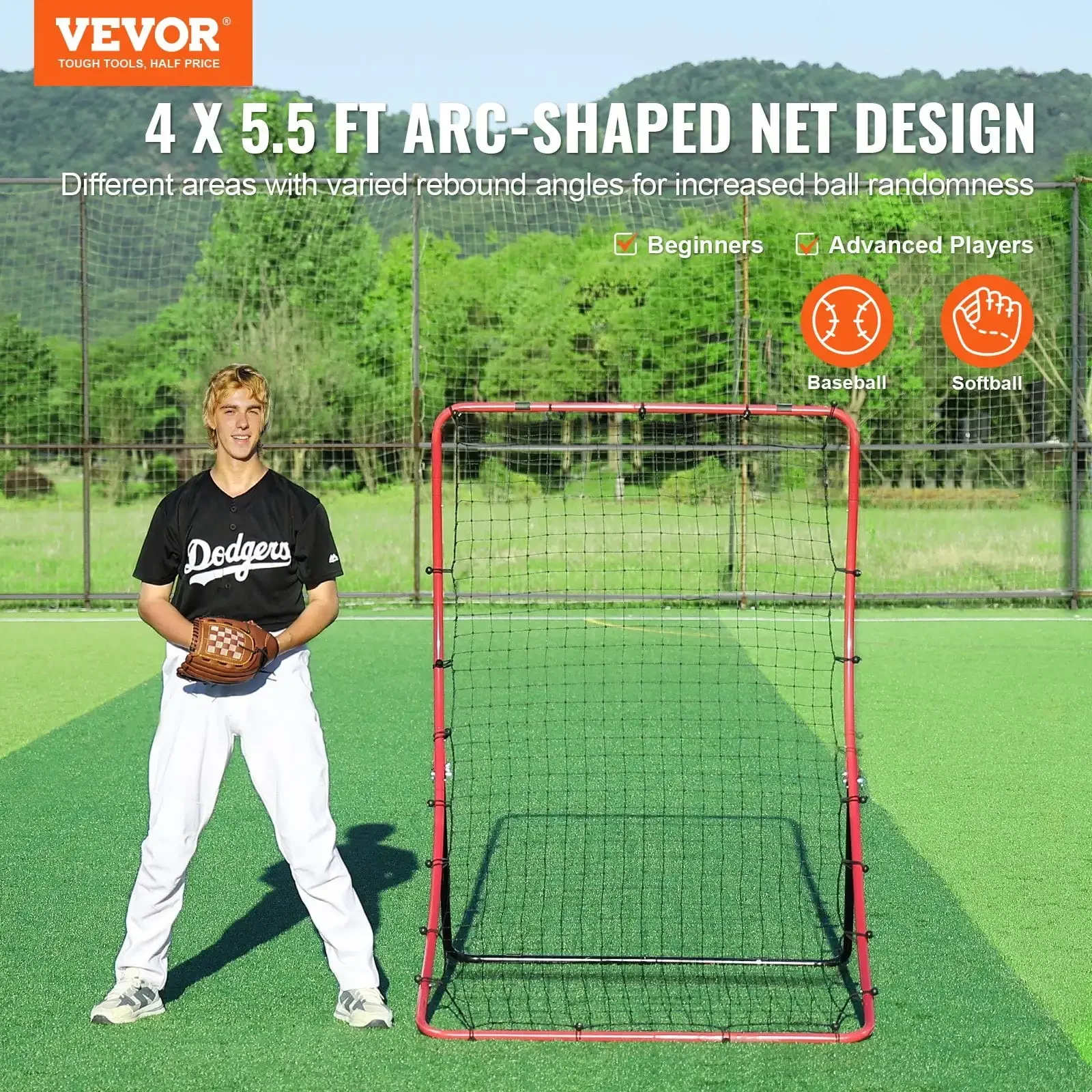 Baseball And Softball Rebounder Net 4x5.5 ft PitchBack All Angle Fielding