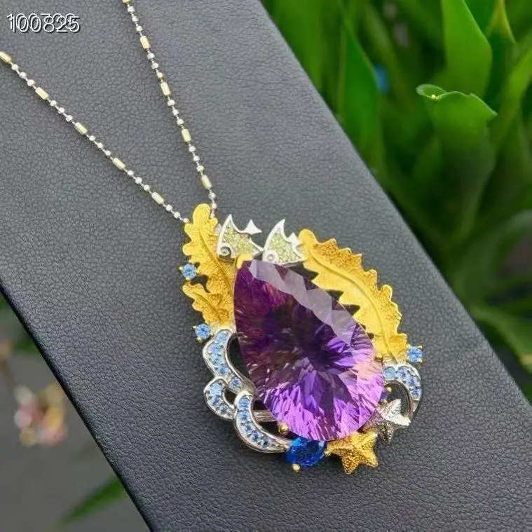 

Natural Ametrine Teardrop Pendant 925 Sterling Silver Original Certified Handmade No Chain Luxury for Women
