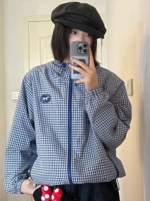 Retro americano ricamato tessuto blu bianco id donna primavera autunno allentato casual tutto fiammifero cappello Jaet traspirante lungo Sve