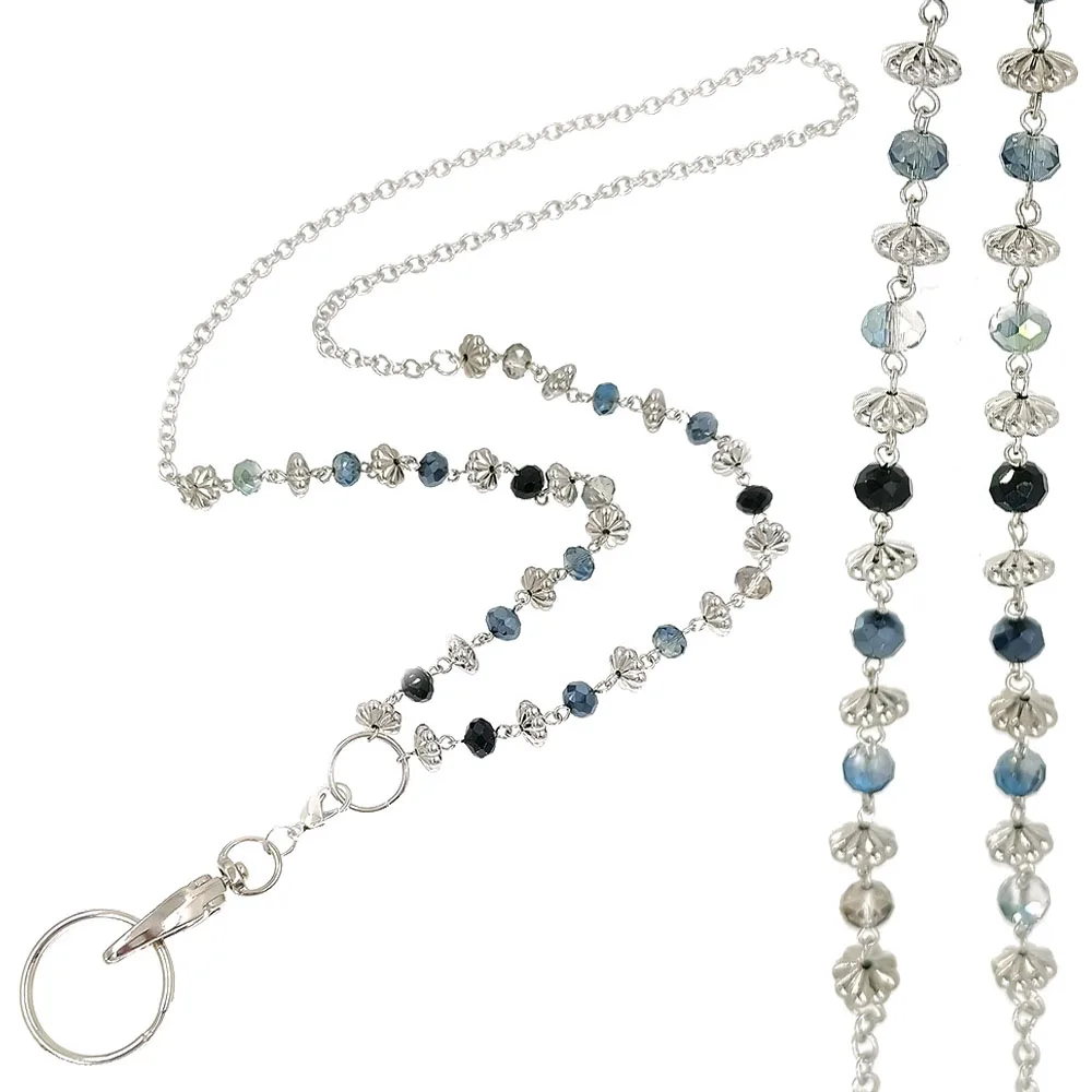 Black Blue Beads Women\'s Fashion Lanyard Necklace ID Name Badge Card Holder Lanyards for Key Necklace Name Badge Holders