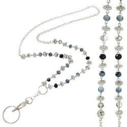 Black Blue Beads Women's Fashion Lanyard Necklace ID Name Badge Card Holder Lanyards for Key Necklace Name Badge Holders