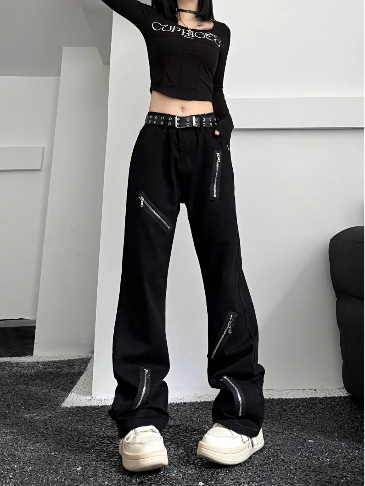 

American High Street Bla Jeans Men Women Summer Zipper Design Sensation Ootd High-End Feeling Straight Leg Micro Flare Long...