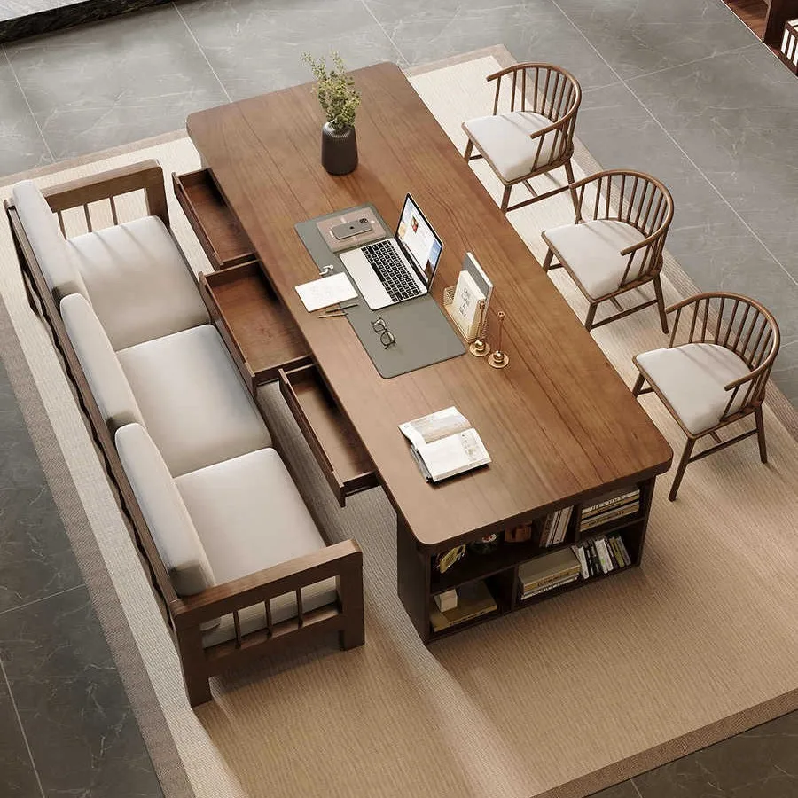 Solid wood large desk living room home study bookcase integrated writing calligraphy table with drawer workbench