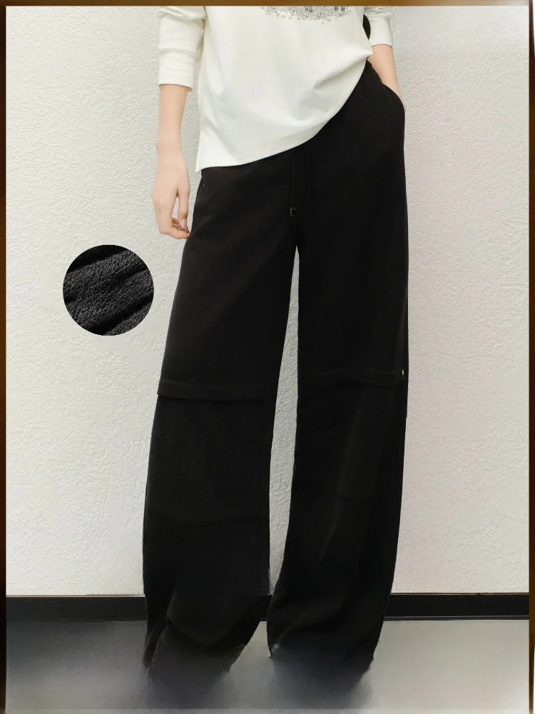 

MeiYang Casual Pants Cotton Fleece Circle Yarn Combed Cotton High Waist Straight Leg Pants Ladies Loose Fit Casual Trousers