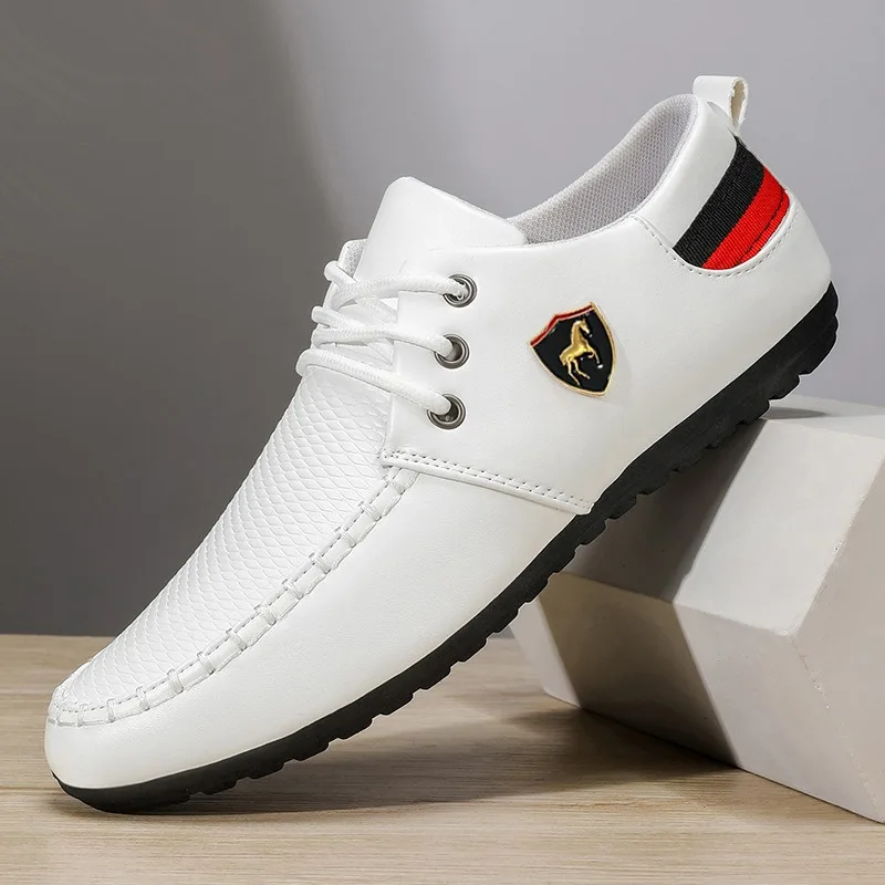 2026 Autumn Men's Casual Small Leather Shoes Trendy And Versatile Wear-Resistant Bean Shoes White Shoes For Men PU Footwear 48