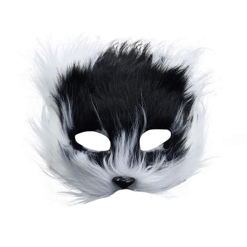 Plush Fox Animal Women Masquerade Mask Cute Sexy Ball Party Carnival Halloween Christmas Cosplay Dress Up Lover Date Black White