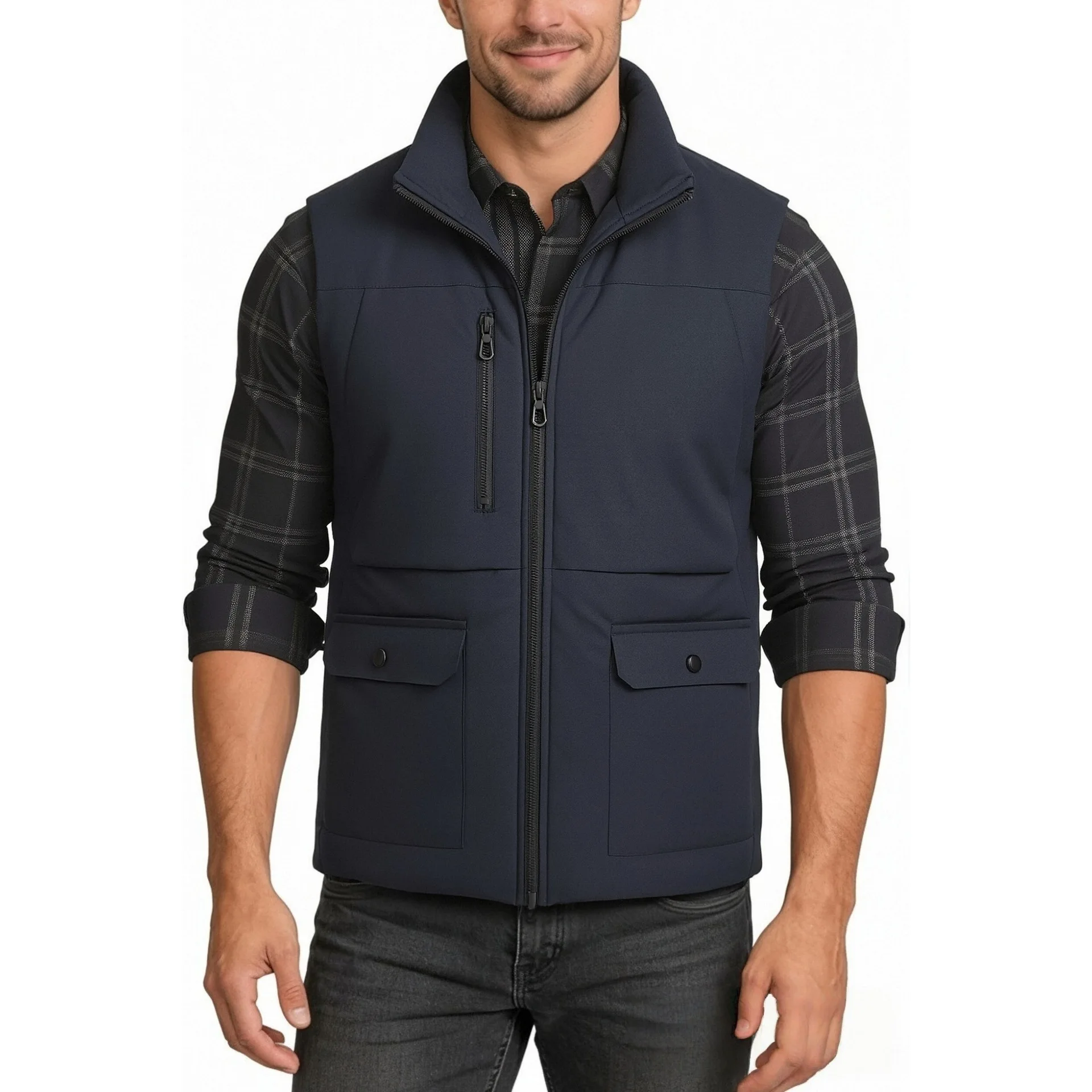 Oversized Sleeveless Vest Jackets Winter Fashion Male Cotton-Padded Vest Coats Men Stand Collar Warm Waistcoats Clothing