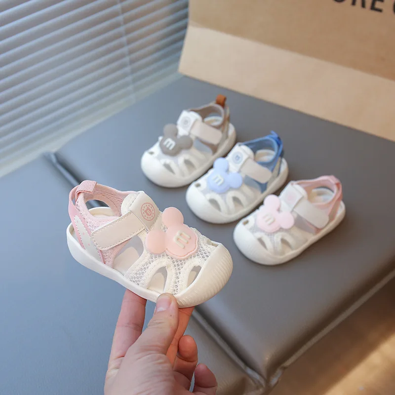 

Disney Mickey Mouse Minnie Summer New Children's Sandals Girls Baby Toddler Shoes Anti-collision Baotou Mesh Baby Casual Shoes