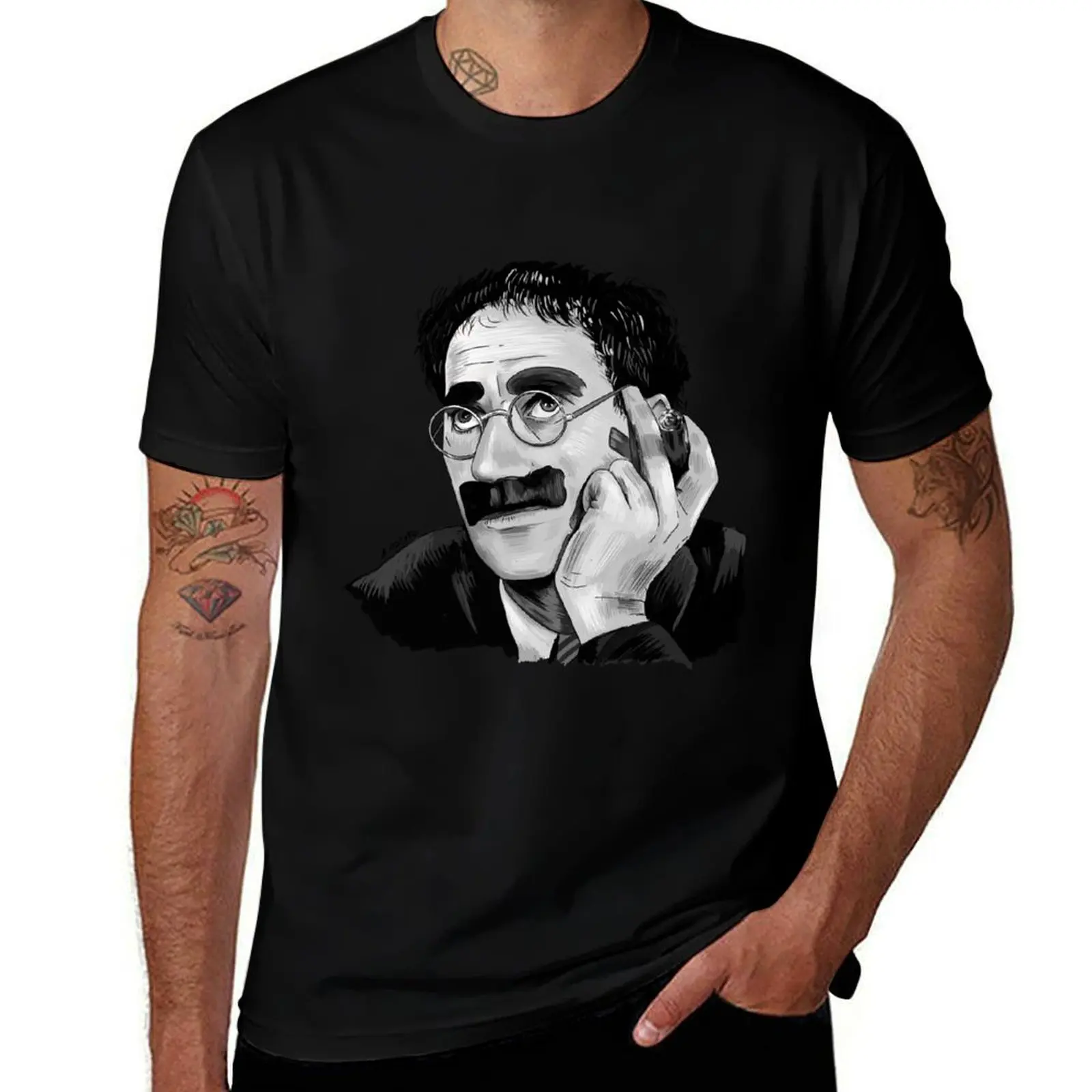 Groucho Marx Portrait Illustration by Burro T-Shirt Large Size Soft Cotton T-Shirt