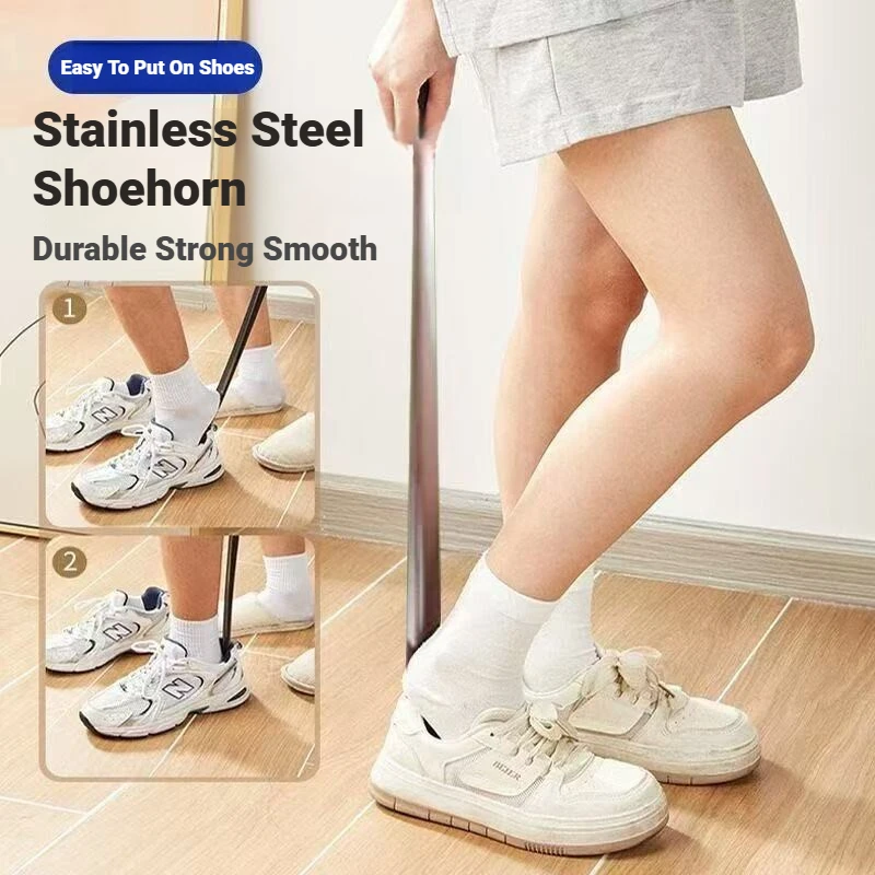 Stainless Steel Silver Shoe Horn Shoe Lifter Aid Slip On Shoe Pull Helper Tool For Elderly Men Women Shoe Accessories
