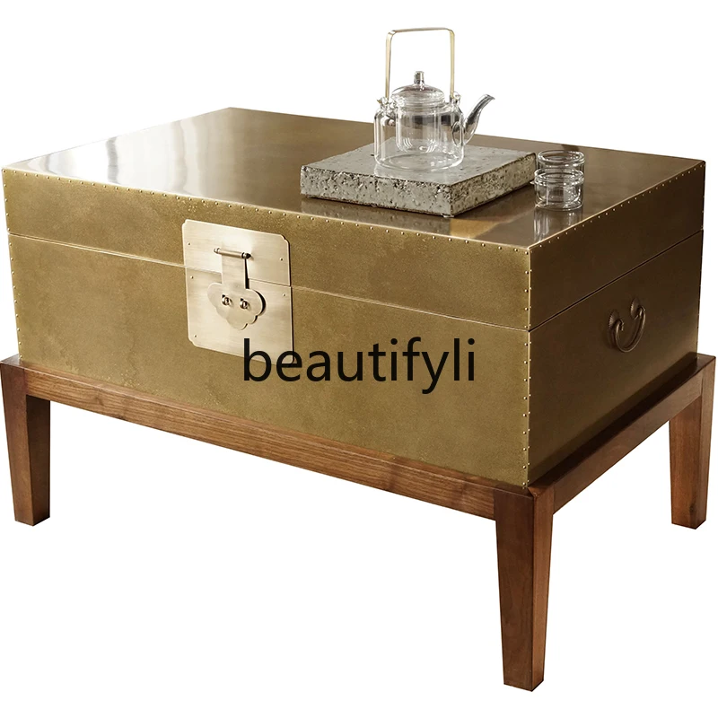 

Light luxury metal copper official box Chinese style living room side table small coffee table storage coffee table