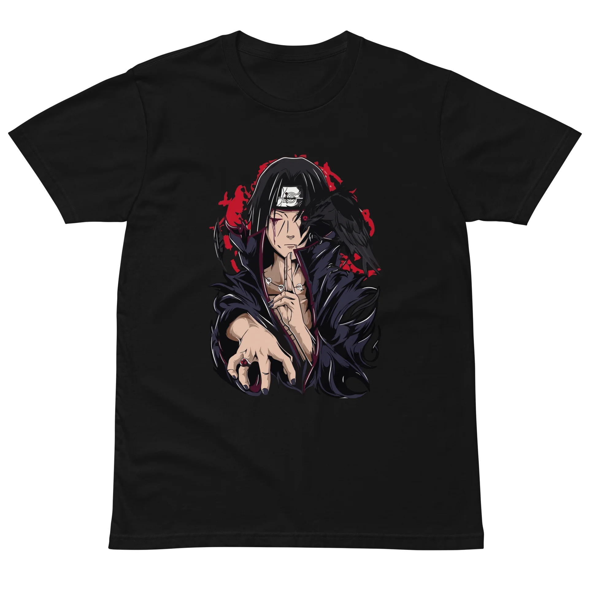 Naruto Uchiha Itachi With Crow Graphic T-Shirt Anime Character Print Casual Men's Women's and kids Tee