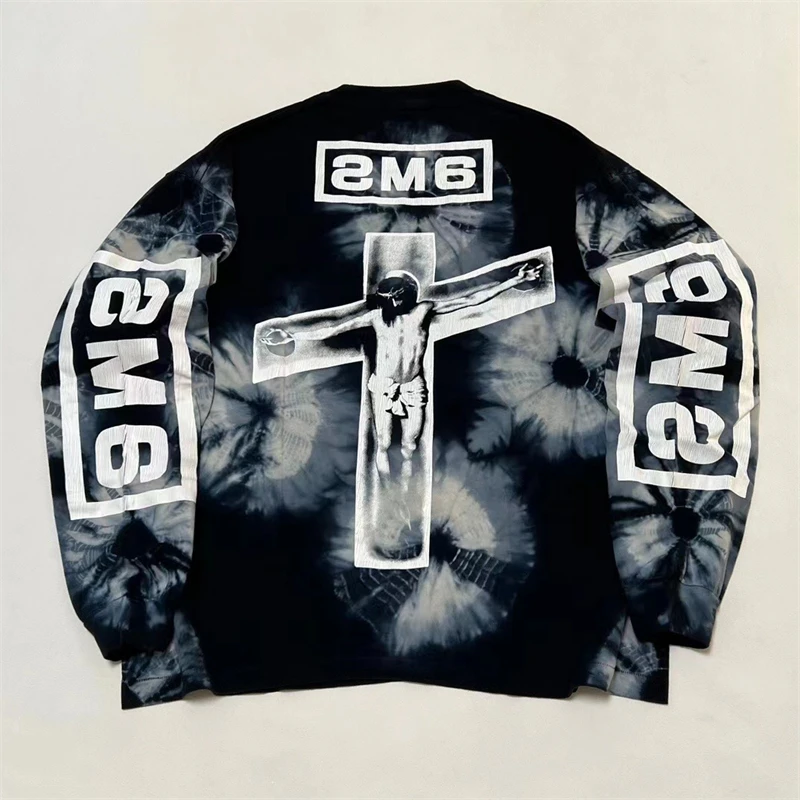 Tie Dyed SAINT 23SS SM6 LS T Shirt Men Women Jesus Cross T-shirt Tops Tee