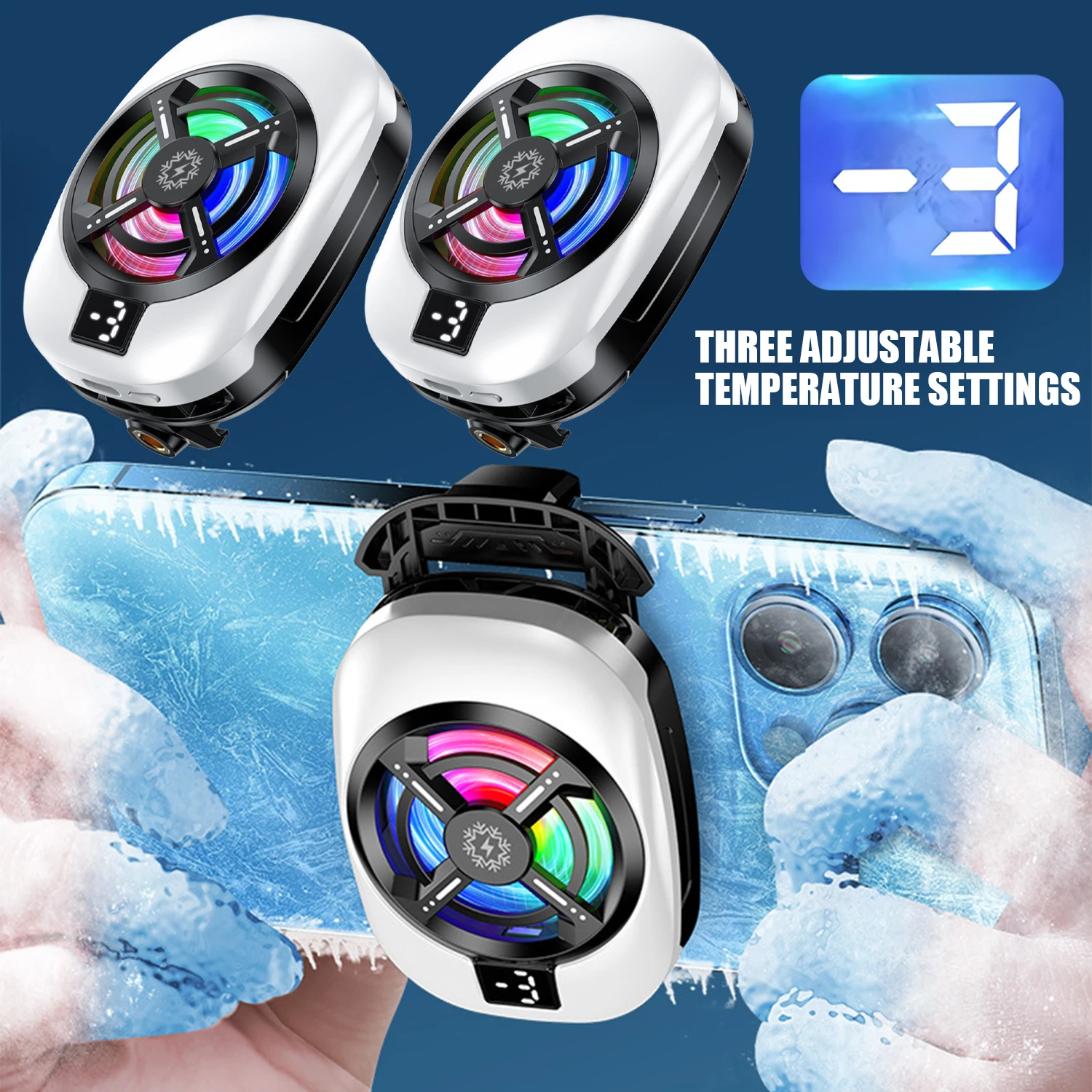 Phone Cooler RGB Semiconductor Radiator Cooling Fan 3 Gear Adujstment for Game PUBG Live IOS Android Type-C Back-clip Coolers