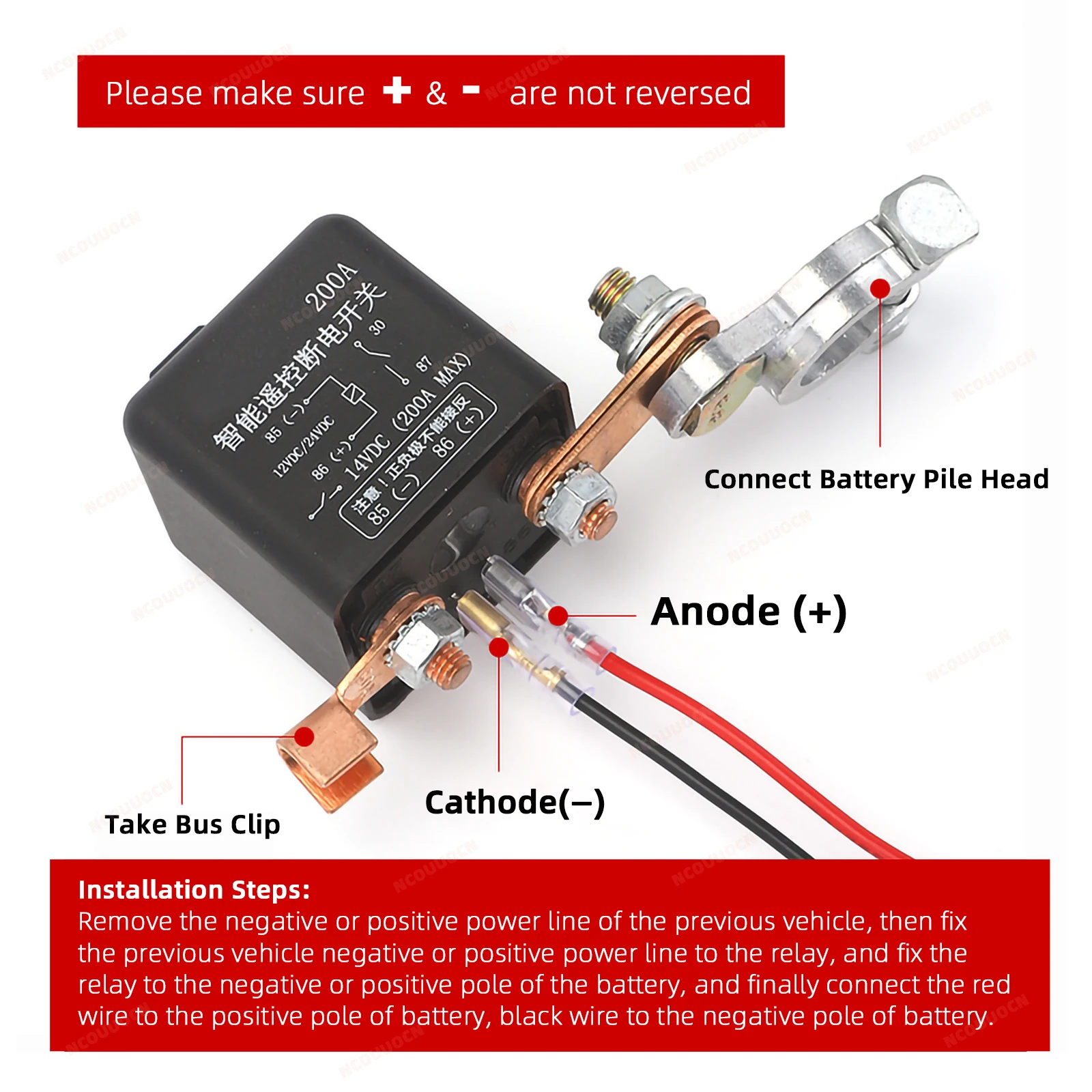 Car Auto Wireless Remotes Control Switch Relay Car Battery Disconnect Cut Off Isolator Switch 12V/24V 120A/200A