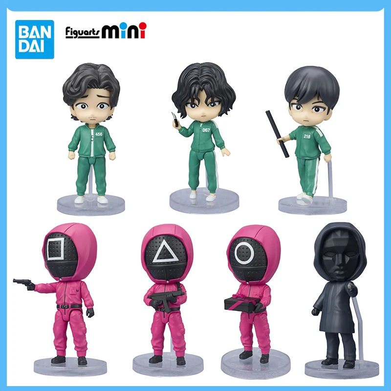 Original BandaiSquid Game Figuarts Mini Anime Figure Q Version Front Man Gi-hun Kang Sang Woo Masked Worker Model Toys Gift Kids