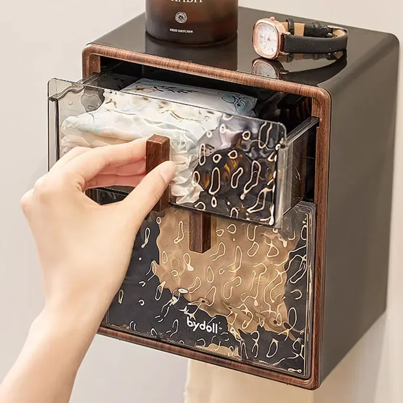 Waterproof Non Perforated Wall Mounted Toilet Paper Holder Drawer Box Storage Rack Bathroom Accessories