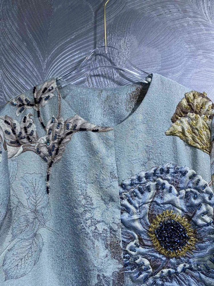 DLDENGHAN Beading Jacquard Coat For Women O-Neck Long Sleeves Covered Button Vintage Outerwear Autumn Winter New