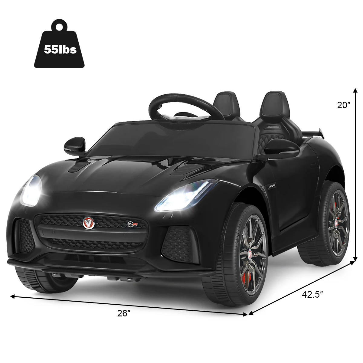 12V Jaguar F-Type SVR Licensed Kids Ride On Car w/ MP3 & Lights Black