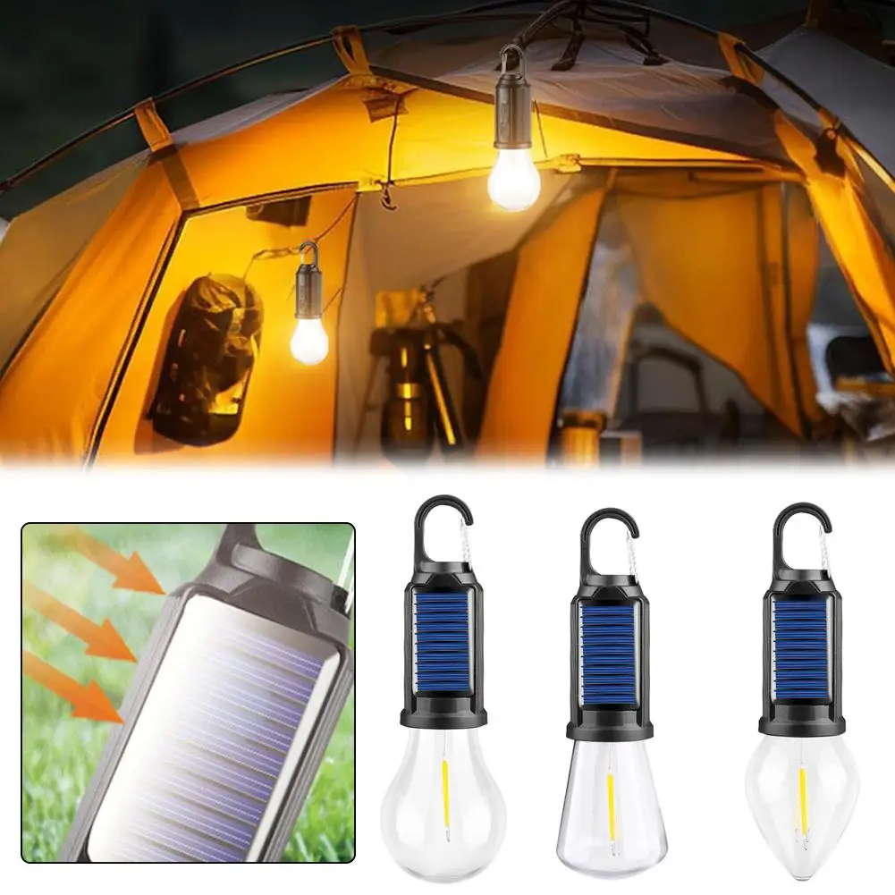Solar Camping Light Vintage LED Filament Lantern Portable Tent Lamp With Hook 3 Modes Outdoor Lighting For Hiking Picnic