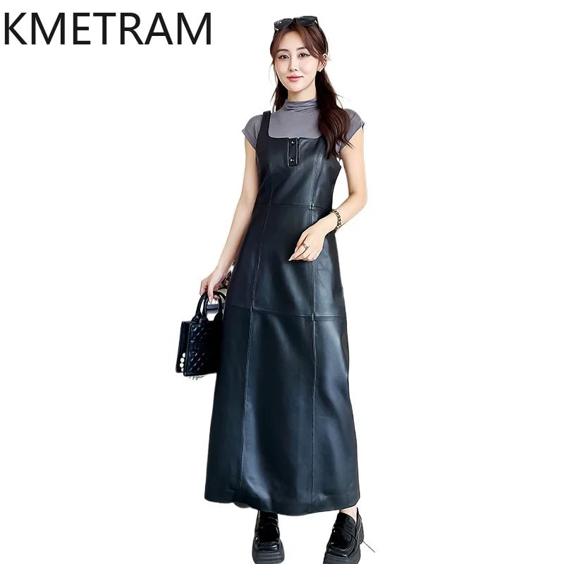 100% Top Layer Sheepskin dress Woman luxury long black Real Leather dresses New in Outerwears Fall Clothes 2025 Women جواكيت