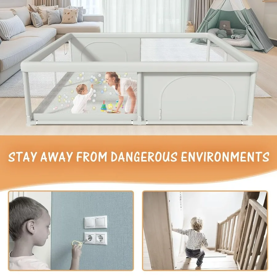 Box per bambini extra large da 79x79 pollici per uso interno ed esterno con cancelli con cerniera Pannelli in rete traspirante e base antiscivolo Ideale