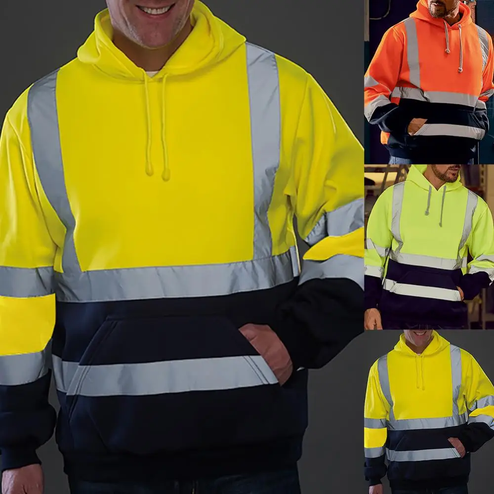 

2024 Mens Hoodie Top Sweatshirt Long Sleeve Reflective High Visibility Coat Pullover trend