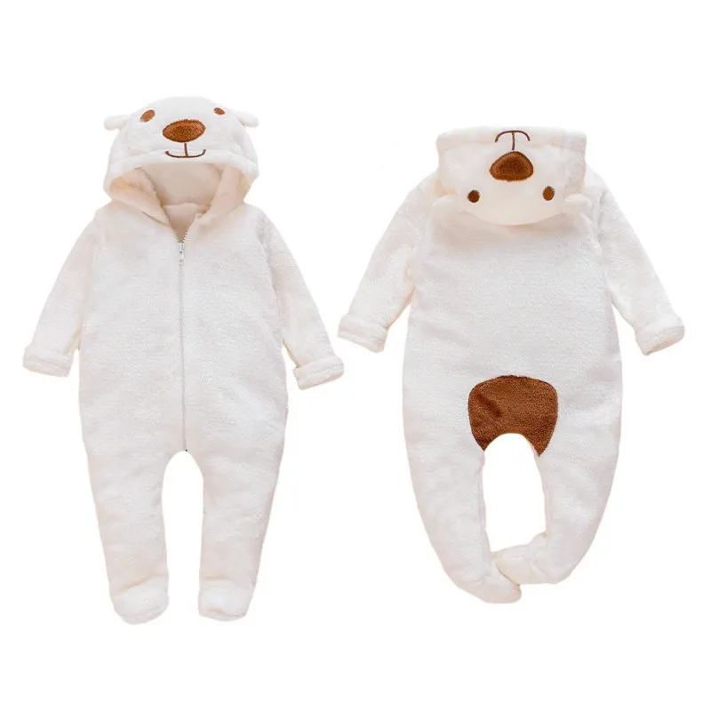 Newborn Baby Clothes Bear Baby Girl Boy Rompers Hooded Plush Jumpsuit Winter Overalls For Kids Baby 0-12M