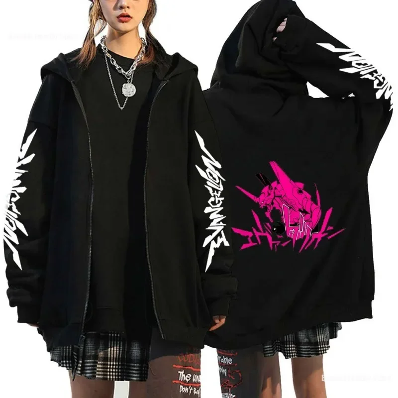 EVANGELION Ayanami Rei Hoodies Anime Oversized Zip Hooded Hoodie Winter Warm Streetwear Jackets Coat Women Top Pullover Clothes