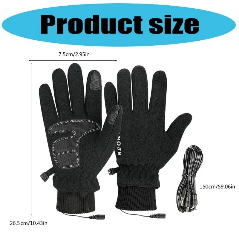 قفازات قابلة للشحن مع بطانة من الصوف للتزلج في الطقس البارد