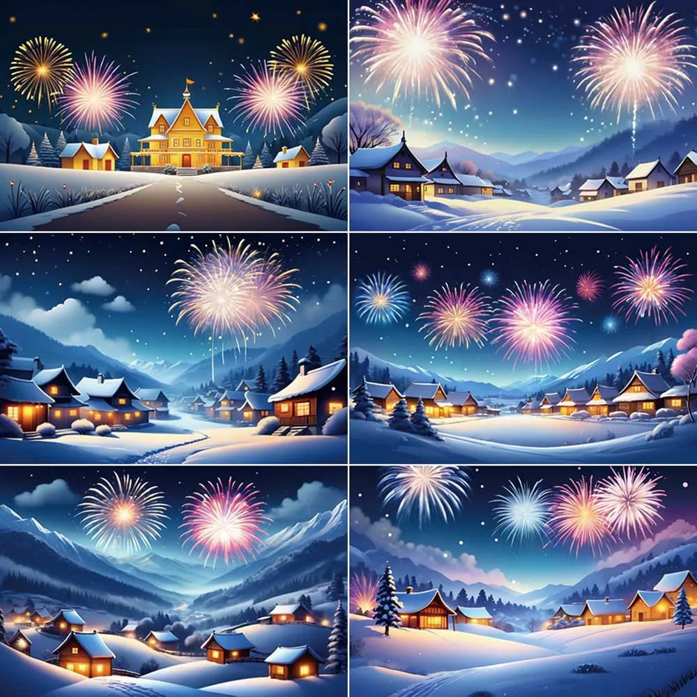 MOON.QG 2025 Christmas Winter Snow Background Photography New Year Decoration Fireworks Photocall Backdrop Children Studio Props