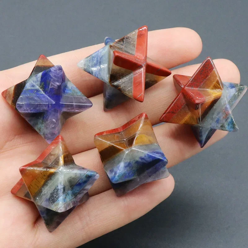 7 Chakra Merkaba Star Natural Stones Polished Hexagram Eight-Pointed Stars Crystal for Healing Reiki Spiritual Therapy Energy