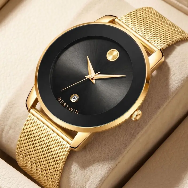 Ultra Thin Simple Men's Quartz Watch Steel Mesh Strap Male Wristwatch Waterproof Durable Suitable For Students Daily Wear School