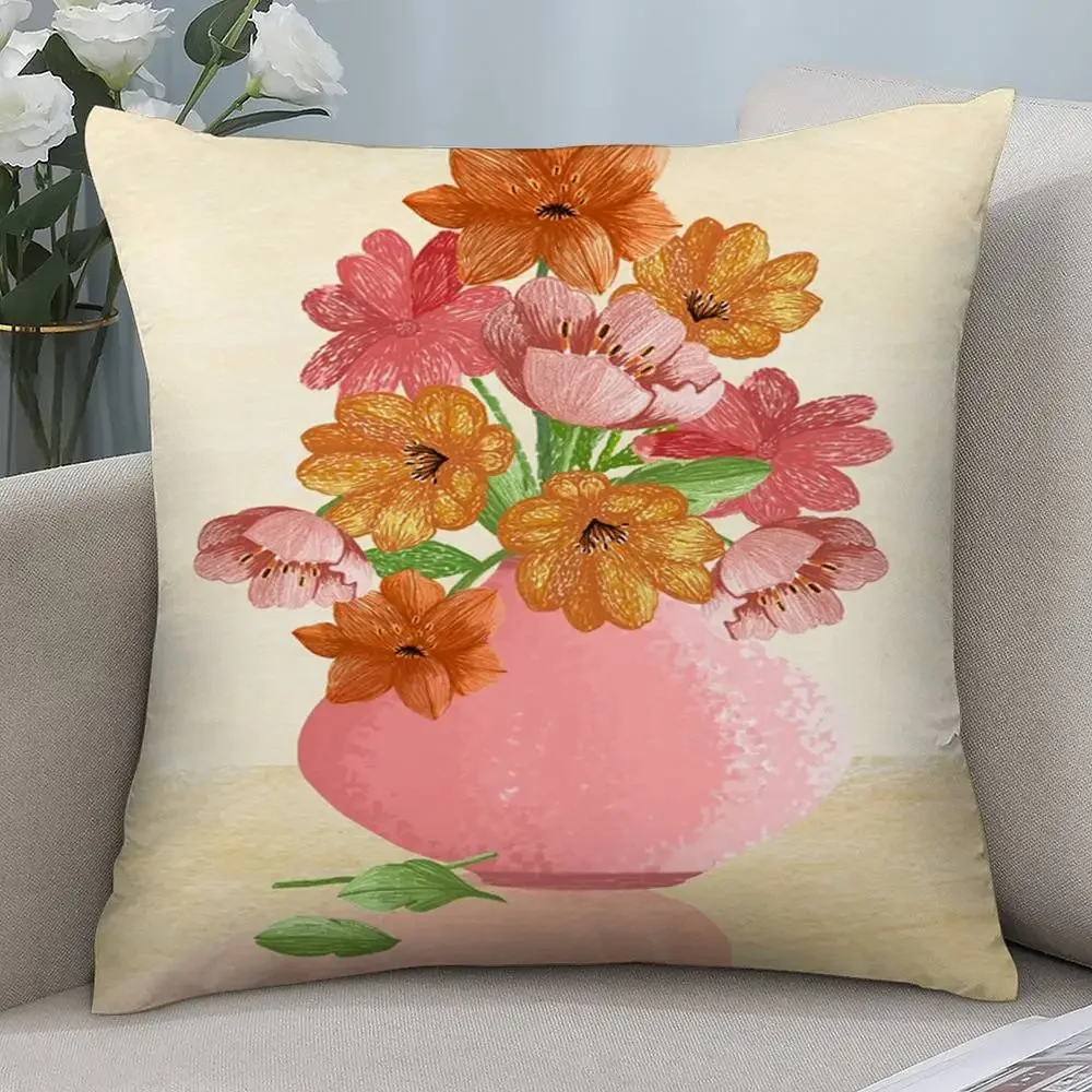 Art Flower Vase Double-sided Printed pillow cover Short plush Suitable living rooms bedrooms sofas throw cushion cover