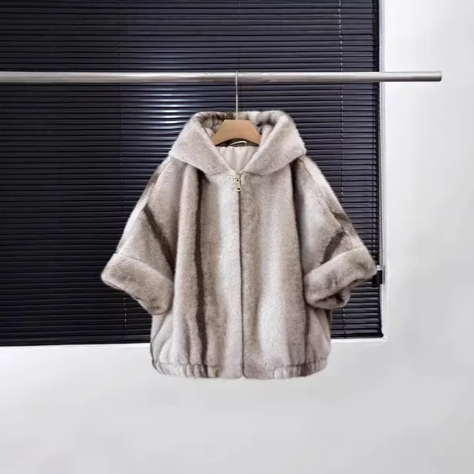 Autumn Winter Vintage Hooded Eco-Friendly Fur Vest Loose Versatile Plush Jacket Women's Trendy Fashion Outerwear Coat