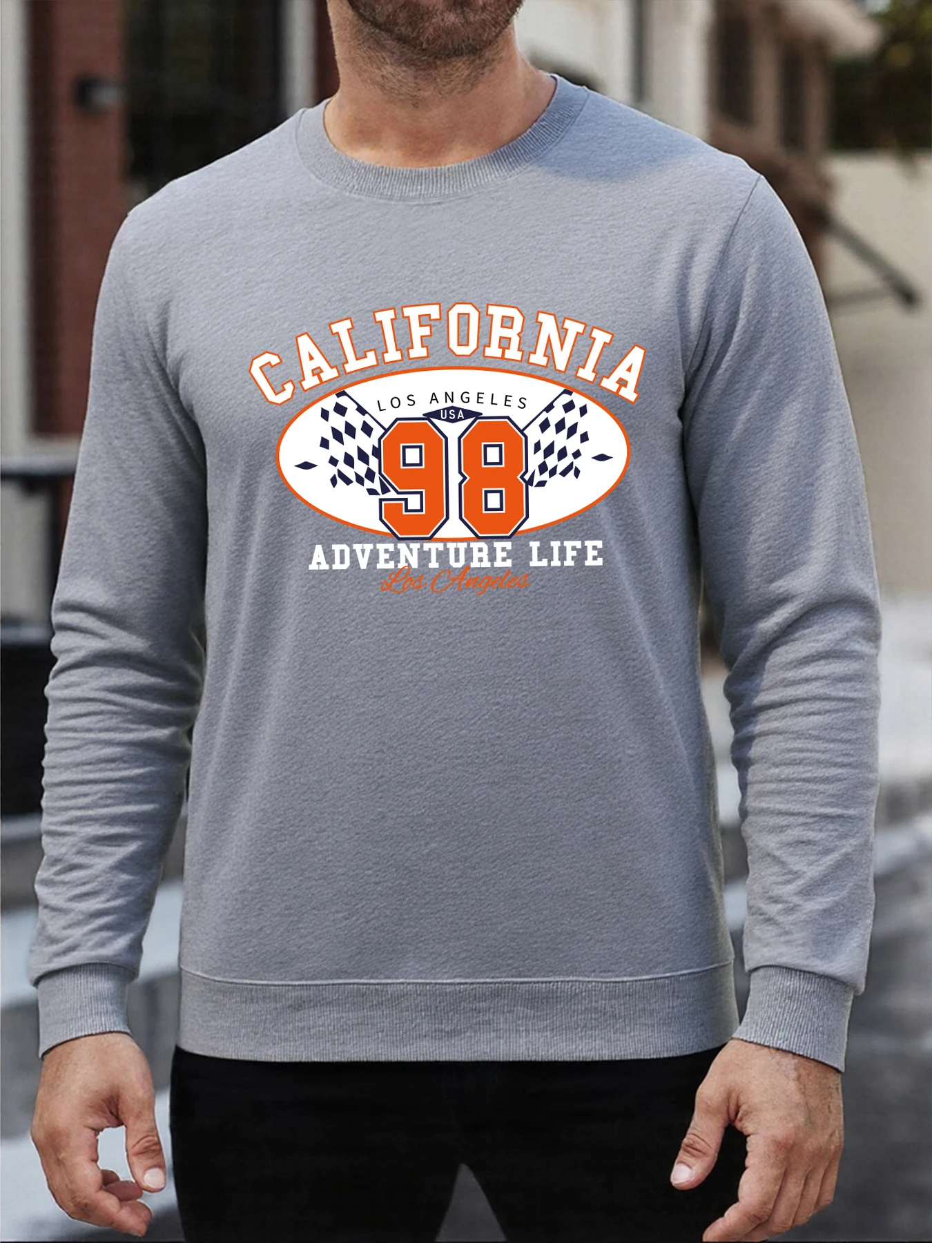 California Nummer 98 Bedrucktes Sweatshirt Herren Fleece Lose Mode Streetwear O-Ausschnitt Herbst Pullover All-Match Casual Tops